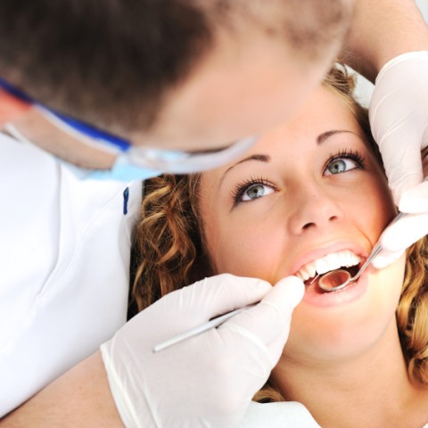 Dentist’s teeth checkup, series of related photos